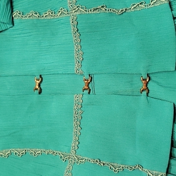 VTG LADY DORBY 1980s Teal Tie Back Broomstick 2Fer Land Girl Power Dress - Picture 9 of 10